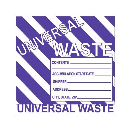 National Marker Co Hazardous Waste Vinyl Labels - Universal Waste Striped HW31AP